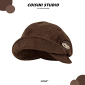2025新款 百搭盆帽显脸小 日系复古棕色灯芯绒翻檐渔夫帽子女秋冬季