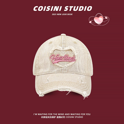 韩系爱心刺绣复古做旧棒球帽辣妹