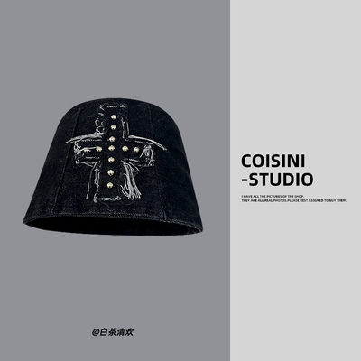 复古废土风破旧十字架渔夫帽盆帽