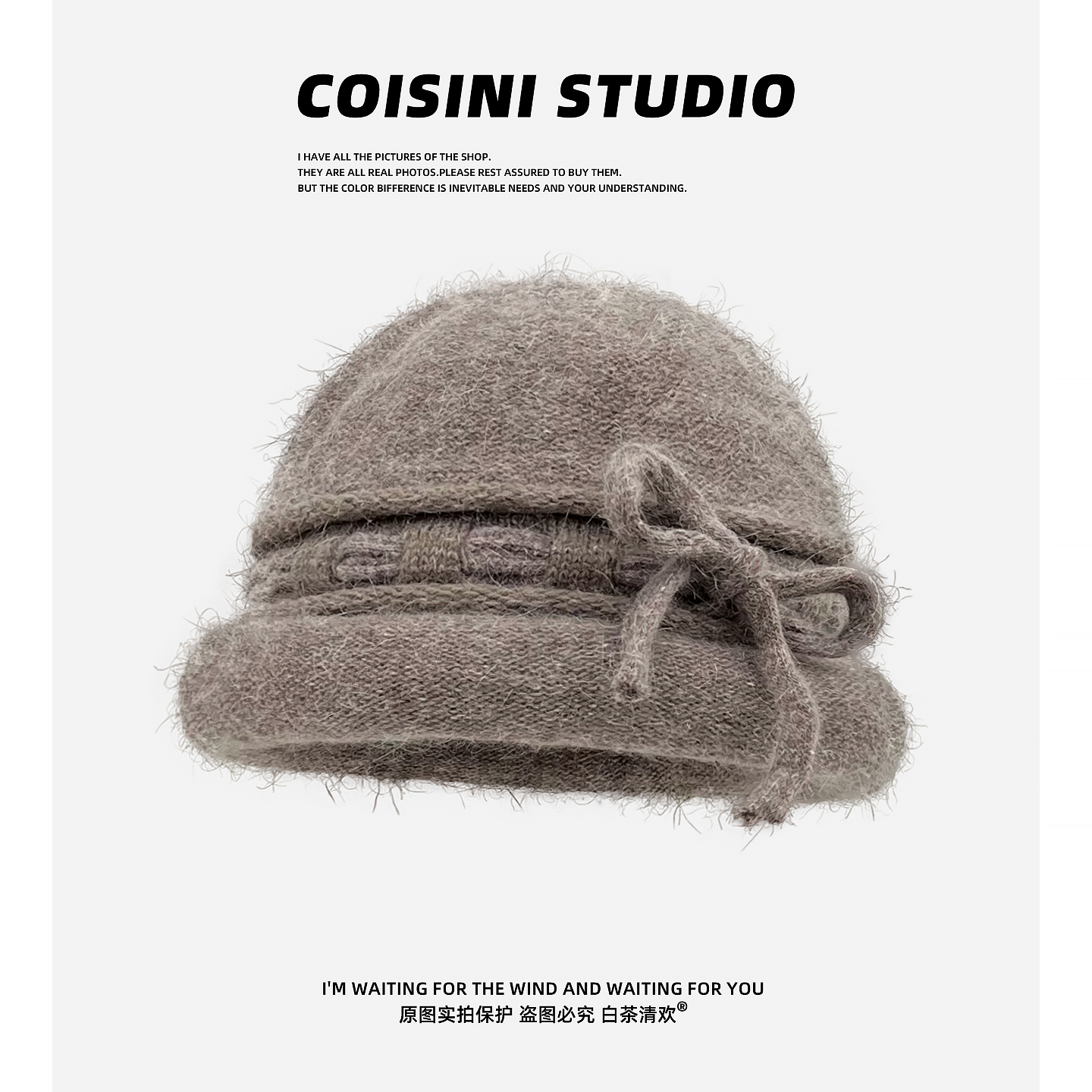 日系灯芯绒花朵卷边盆帽女秋冬氛围感加厚保暖百搭显脸小毛线礼帽