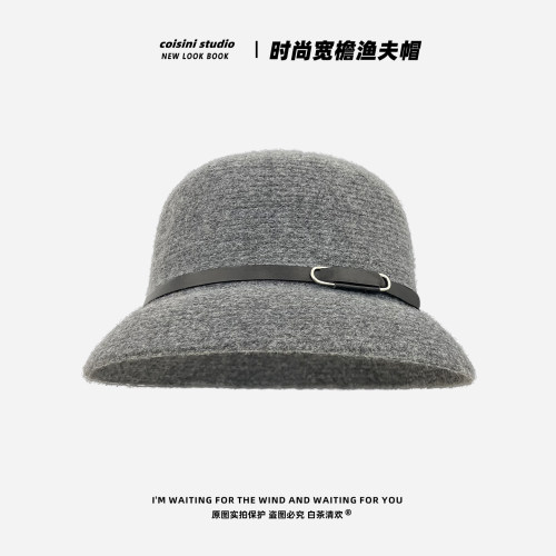 时尚法式高级感羊毛渔夫帽子百搭