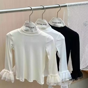 宝宝洋气甜美打底衫 新款 儿童上衣 T恤2025春秋装 3女童蕾丝花边长袖