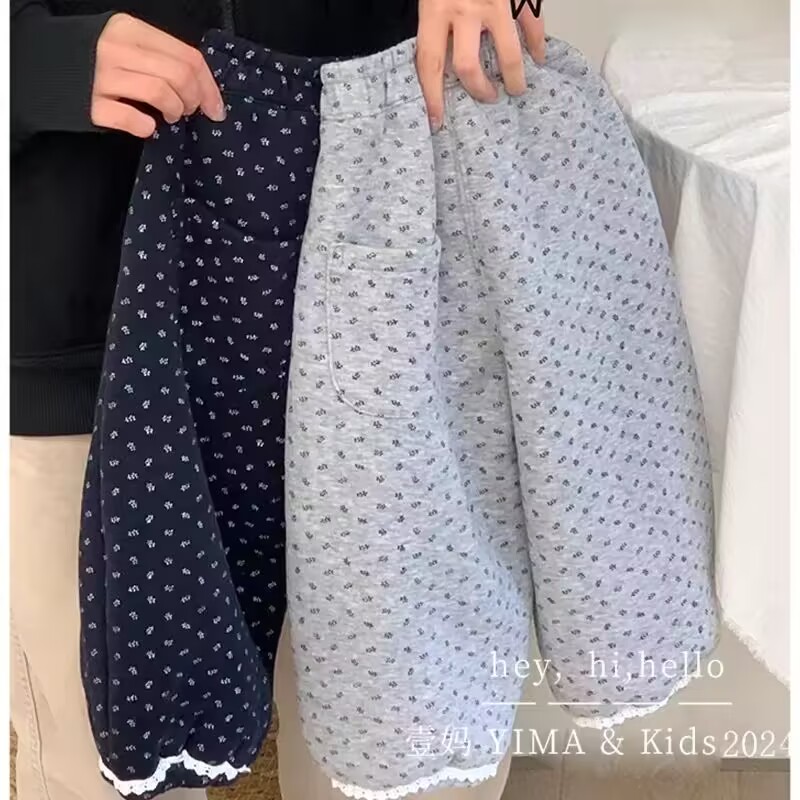 女童碎花卫裤2025春秋装新款宝宝宽松休闲裤女孩甜美花边长裤子潮