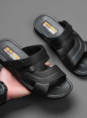 包邮新款夏季男士厚底不打滑舒适软胶底外穿司机黑棕两用沙滩凉