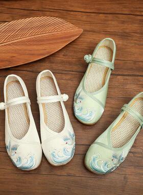 如烟国风复古刺绣汉服街拍照打卡绣花经典软底女士单鞋学生广场舞