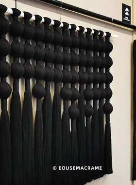 Eouse北欧风手工编织纯黑色挂毯家居装饰流苏壁挂