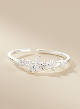 S925纯银蝴蝶戒指女款小众设计时尚个性轻奢高级感可调节饰品夏季