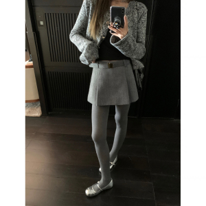 大瓶定制 miu心头爱 压褶显瘦毛呢裙裤女秋冬高腰显瘦a字休闲短裤
