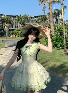 Blovelan沁春梢 小清新甜美娃娃领蛋糕蓬蓬短裙连衣裙夏新款