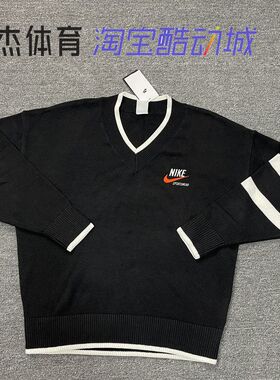 NIKE耐克 刺绣LOGO 学院风 V领运动休闲毛衣线衫 DX0009-010-133
