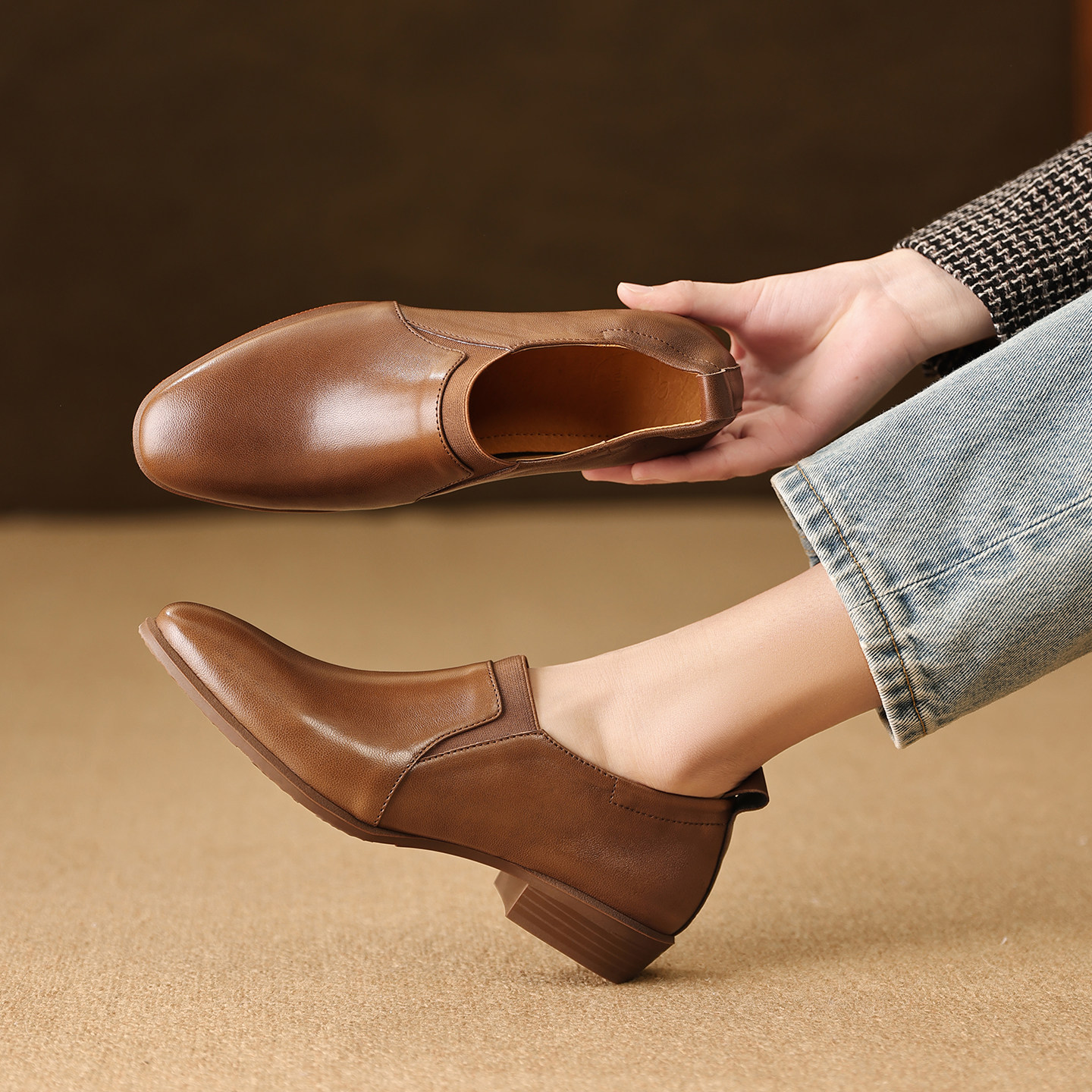 lorem香港 2026春季复古单鞋简约圆头羊皮舒适休闲百搭深口小皮鞋,女鞋,深口单鞋,淘宝优惠券,粉丝福利购,淘宝优惠卷