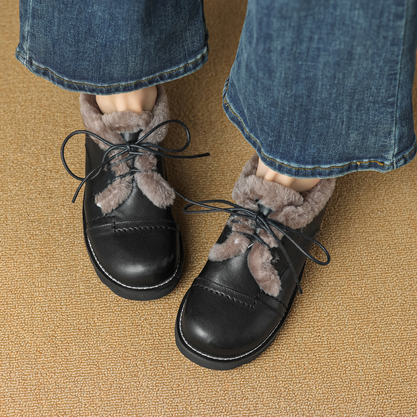 休闲复古百搭系带保暖舒适小皮鞋