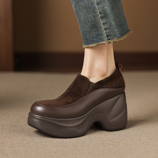 lorem香港 2026春季新款简约增高厚底松糕鞋真皮一脚蹬单鞋女鞋子