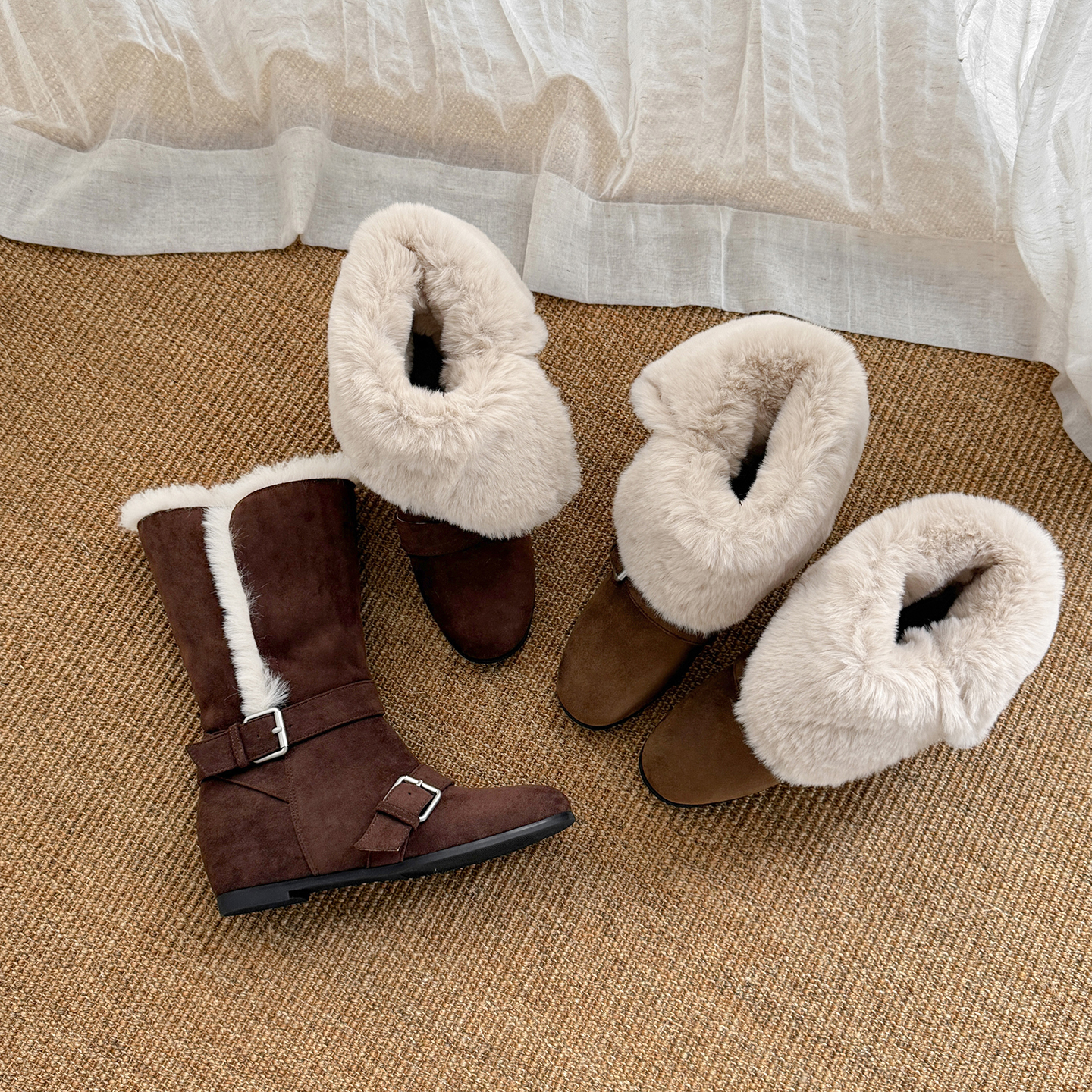 时尚百搭内增高绒面皮带扣雪地靴