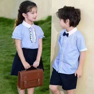 幼儿园园服夏季 六一儿童节表演小学生校服班服毕业照英伦风 短袖 衫