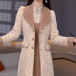 贵妃绒洋气外套+两件套连衣裙2025冬季优雅气质加厚保暖大衣裙子