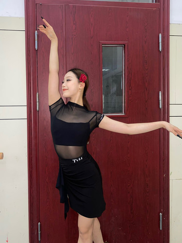 TYH拉丁舞服高级练功服飞袖网纱上衣体操服带内搭