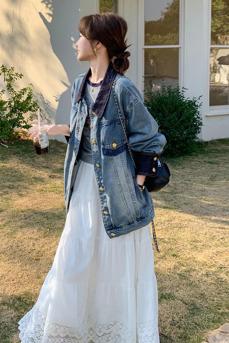 女宽松外套朋克风拼接纽扣短款百搭秋装春季短外套春秋长袖网红,女装短外套,2C170