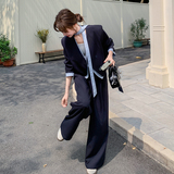 飘带藏青色西装阔腿裤套装女春秋两件套又a又飒独特漂亮超火减龄，女装套装/套裙，2C170