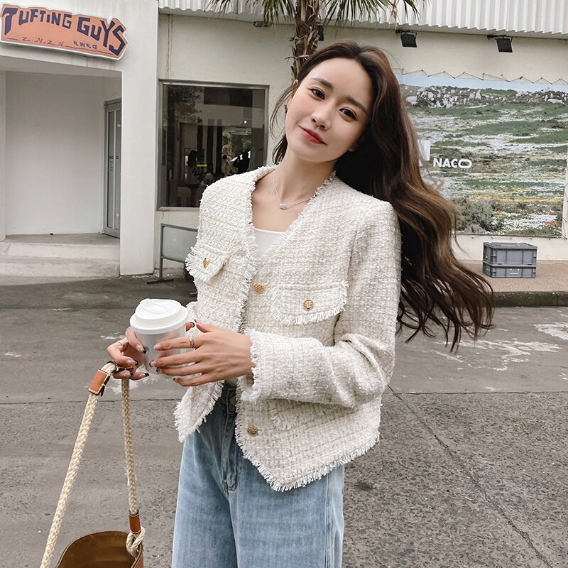 精致粗花呢拉毛小香风外套女2024春秋新款小个子气质高级感短上衣,女装短外套,2C170