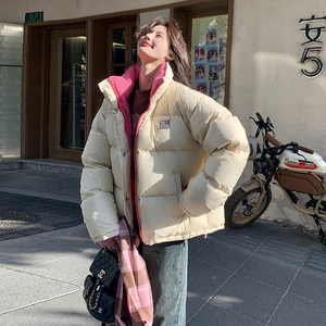 米杏色短款羽绒服女2025冬季新款学院风超好看韩系90白鸭绒面包服图片