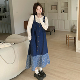 蓝色牛仔背带裙女2025春季新款设计感超好看宽松减龄鱼尾长裙，女装连衣裙，2C170