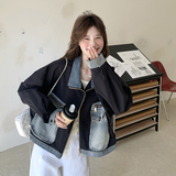 春季小个子又酷又飒减龄外套女2025爆款新款设计感牛仔拼接短夹克，女装短外套，2C170