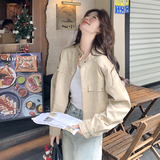 设计感立领夹克机车服外套女2025春秋季新款甜酷显瘦短款夹克上衣，女装短外套，2C170