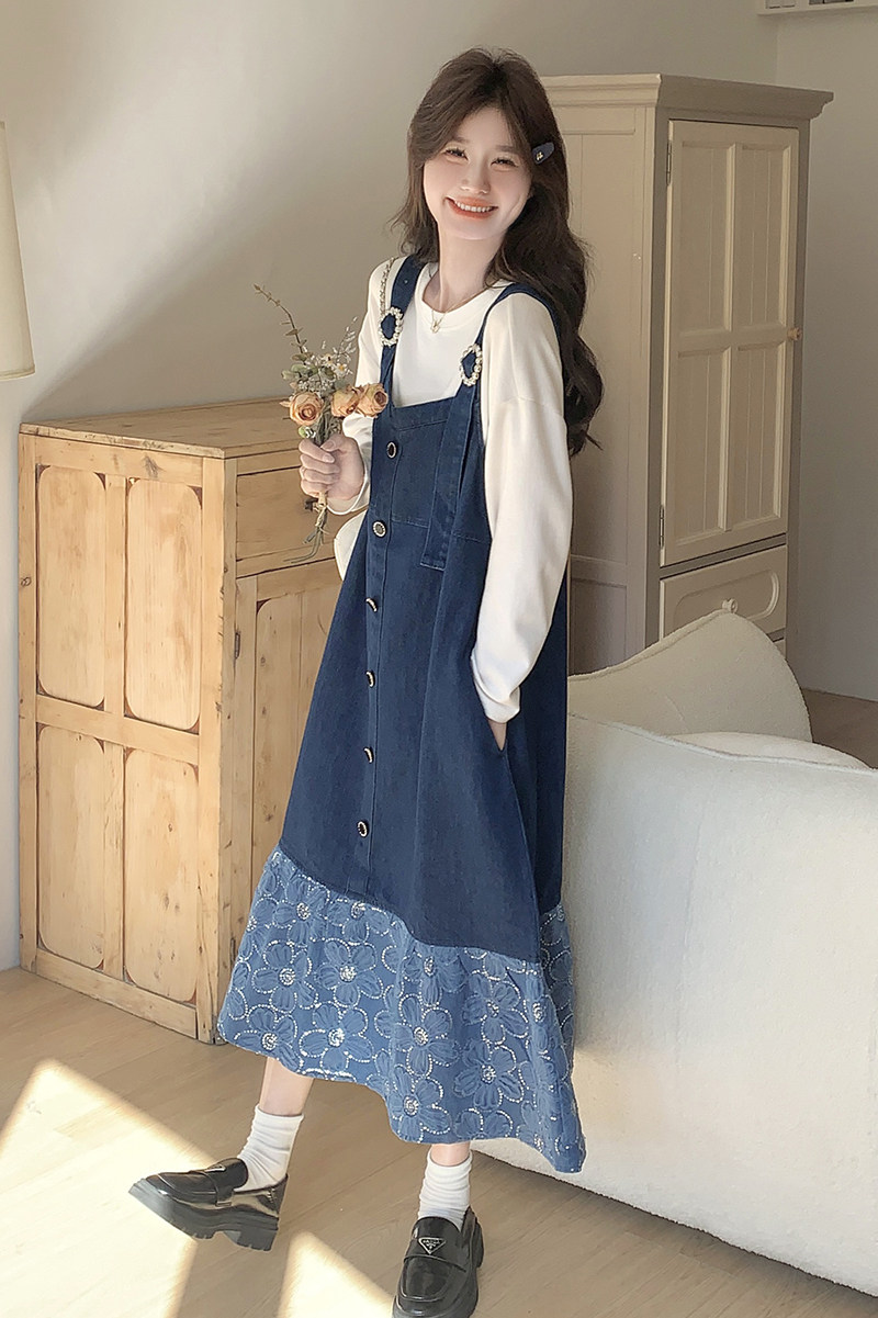 蓝色牛仔背带裙女2025春季新款设计感超好看宽松减龄鱼尾长裙,女装连衣裙,2C170