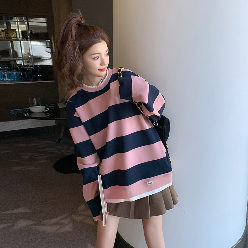 秋款条纹卫衣假两件C170-1811-P115控168,女装卫衣/绒衫,2C170