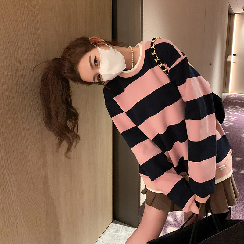 秋款条纹卫衣假两件C170-1811-P115控168,女装卫衣/绒衫,2C170