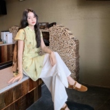 新中式盘扣改良旗袍上衣国风套装女2025夏款宽松裤子阔腿裤两件套，女装套装/套裙，2C170