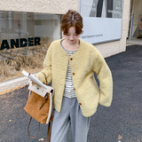 黄色减龄短款羊羔毛外套女秋冬新款韩系宽松加厚百搭皮毛一体棉衣，女装短外套，2C170
