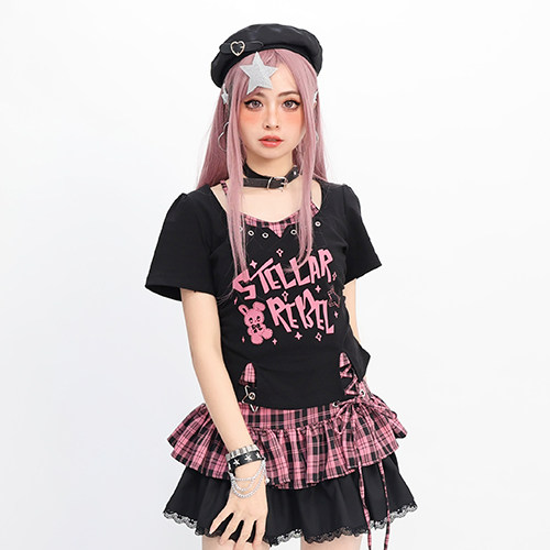 轻亚假两件上衣半身裙套装y2k风