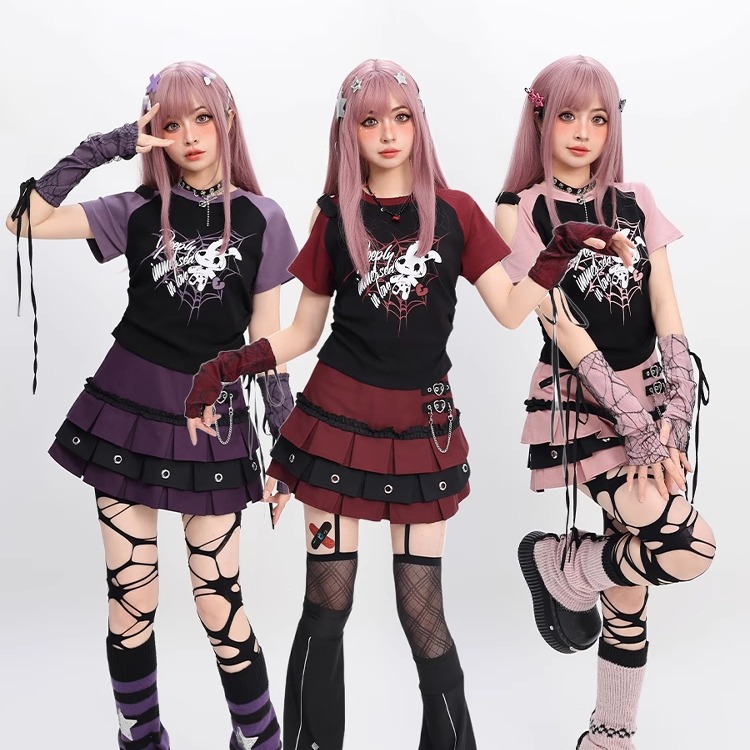 露肩轻亚Y2K可拆袖套半身裙套装