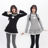 猫愿原创 t恤百搭打底上衣春款 星梦芭蕾 拼接波点裙摆叠穿长袖