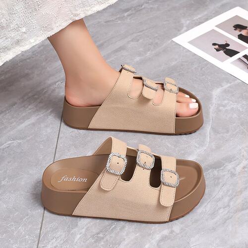 厚底勃肯鞋女夏季外穿一字拖水钻皮带扣增高百搭凉拖鞋女2026新款
