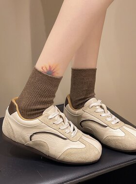 复古德训鞋女2026春季新款透气软底系带运动休闲鞋百搭3cm内增高