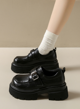 2026春季新款厚底乐福鞋女真皮英伦风小皮鞋女百搭增高7cm单鞋女