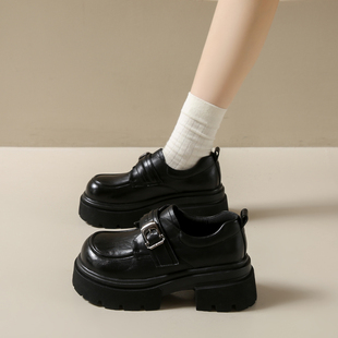 女百搭增高7cm单鞋 2026春季 女真皮英伦风小皮鞋 厚底乐福鞋 女 新款