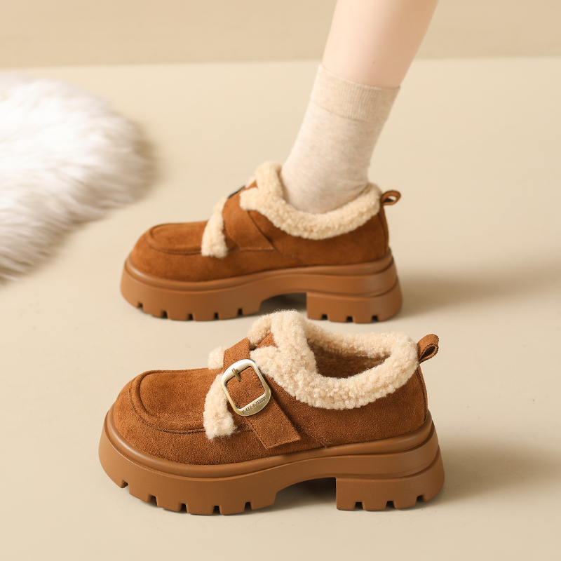 加绒勃肯鞋女冬季厚底保暖一脚蹬毛绒棉鞋2025年新款搭扣时尚百搭