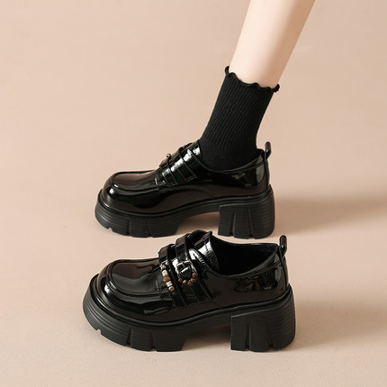 2026春季新款厚底英伦风小皮鞋女小个子7cm增高单鞋女真皮乐福鞋