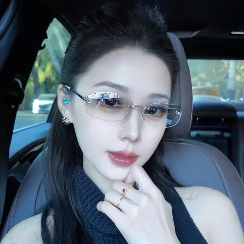 墨镜女高级感蓝色无框Y2K辣妹眼镜防紫外线复古大牌小脸太阳镜潮