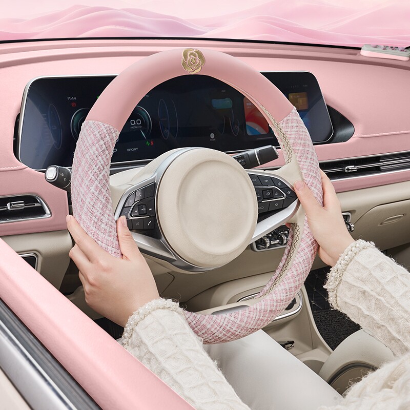 海宝柠檬电动四轮车专用方向盘套皮革卡通四季防滑老年代步车把套