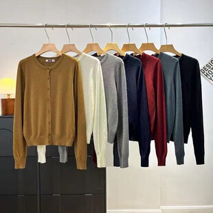 日单女装精纺美利奴圆领针织开衫长袖可机洗新款毛衣上衣478331