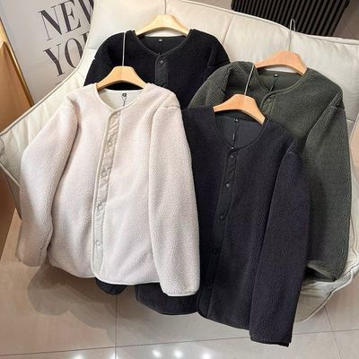 日单男女装防风仿羊羔绒摇粒绒圆领抓绒开衫长袖外套夹克481183