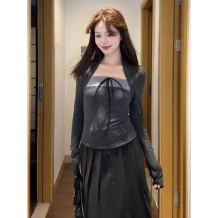 欣旺官图随心裁莫代尔260克11韩系绑带波点背心女上衣两件套