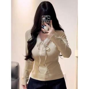 卓泽网批广州面料人棉抓毛260克纯欲风V领系带毛领长袖 上衣