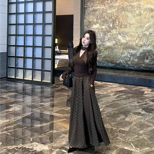 套装 轻熟赫本风高级感穿搭波点半裙两件套裙装 女 法式 御姐范新款