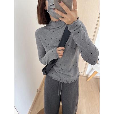 11德绒通勤减龄花边领波点弹力显瘦内打底衫长袖T恤女款秋冬上衣